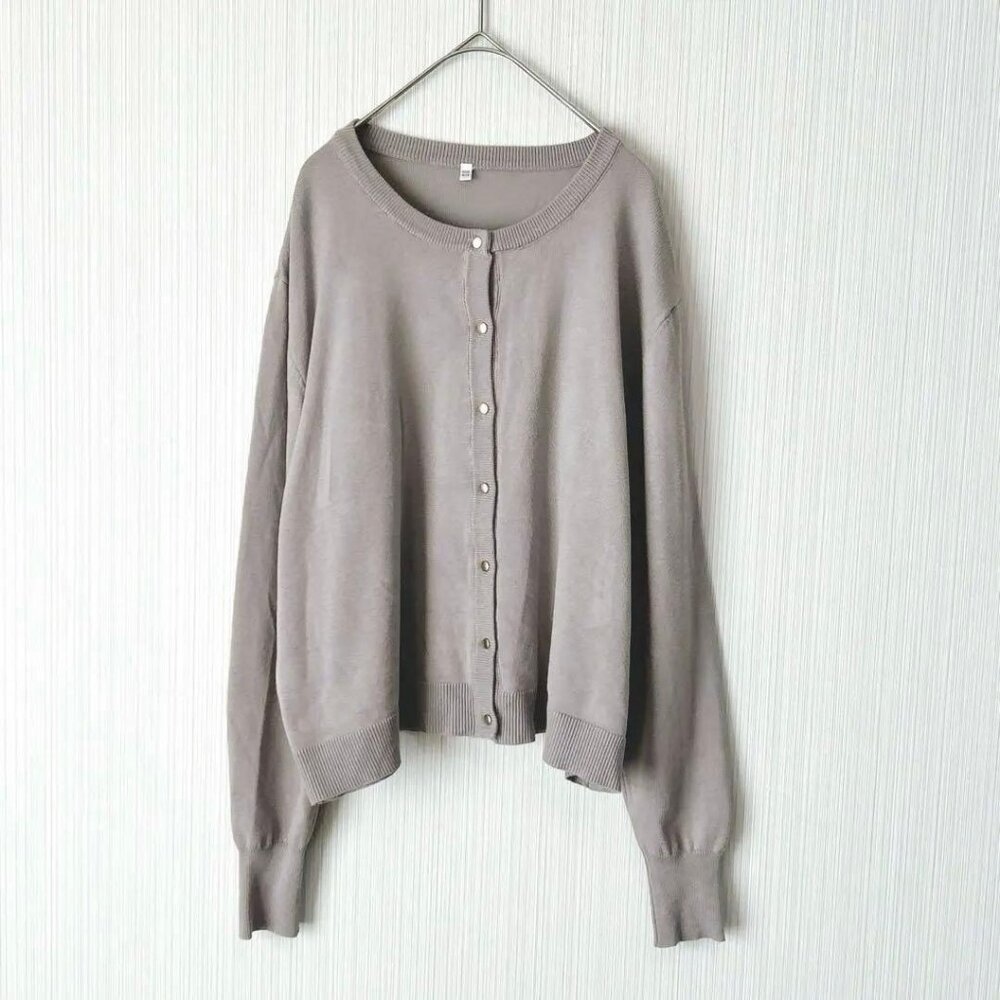 Natutu Long Sleeve Cardigan Gray Loose Simple Outerwear Office